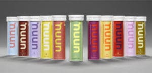 Assortment of colorful Nuun hydration tablet tubes