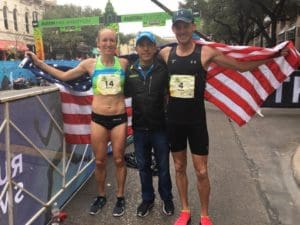 Three runners celebrating at Austin Half Marathon finish