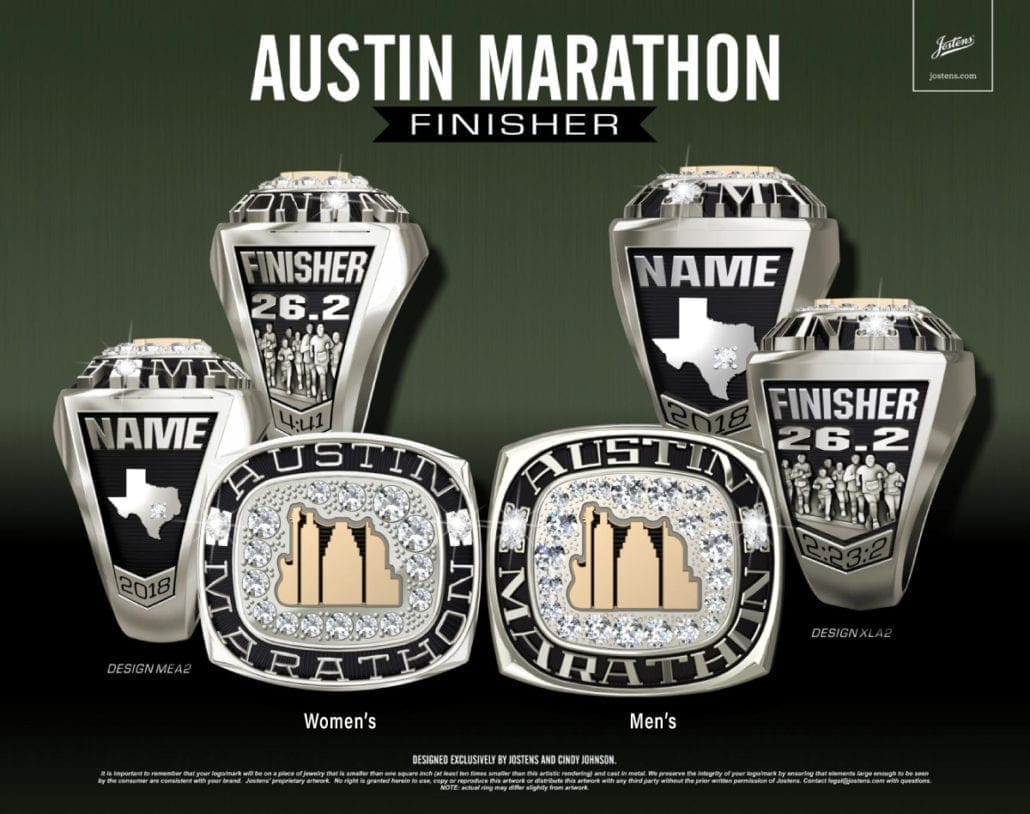 Image of 2018 Austin Marathon finisher rings. finisher rings