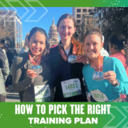 Three smiling women in running gear and race bibs proudly hold up medals after a race, with city buildings and a state capitol in the background. Text reads: “How to Pick the Right Training Plan for Your Next Race.”. Austin Marathon Half Marathon & 5K Three smiling women in running gear and race bibs proudly hold up medals after a race, with city buildings and a state capitol in the background. Text reads: “How to Pick the Right Training Plan for Your Next Race.”. Austin Marathon Half Marathon & 5K
