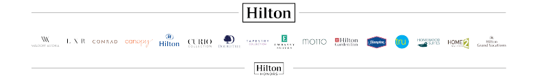 Row of hospitality brand logos on black background