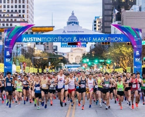 Runners at Austin Marathon and Half Marathon start