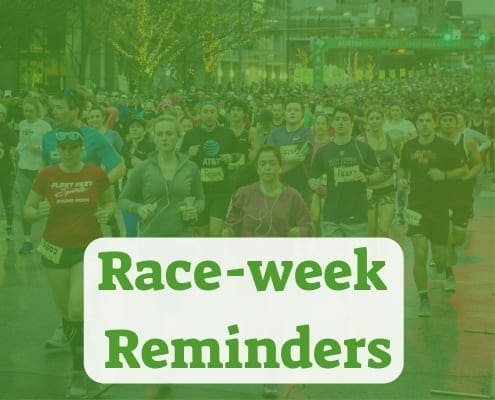 Race-week reminders banner over marathon runners Race-week reminders banner over marathon runners