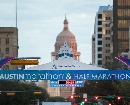 Start line of the 2019 Ascension Seton Austin Marathon. Ascension Seton returns as Austin Marathon title sponsor. Start line of the 2019 Ascension Seton Austin Marathon. Ascension Seton returns as Austin Marathon title sponsor.
