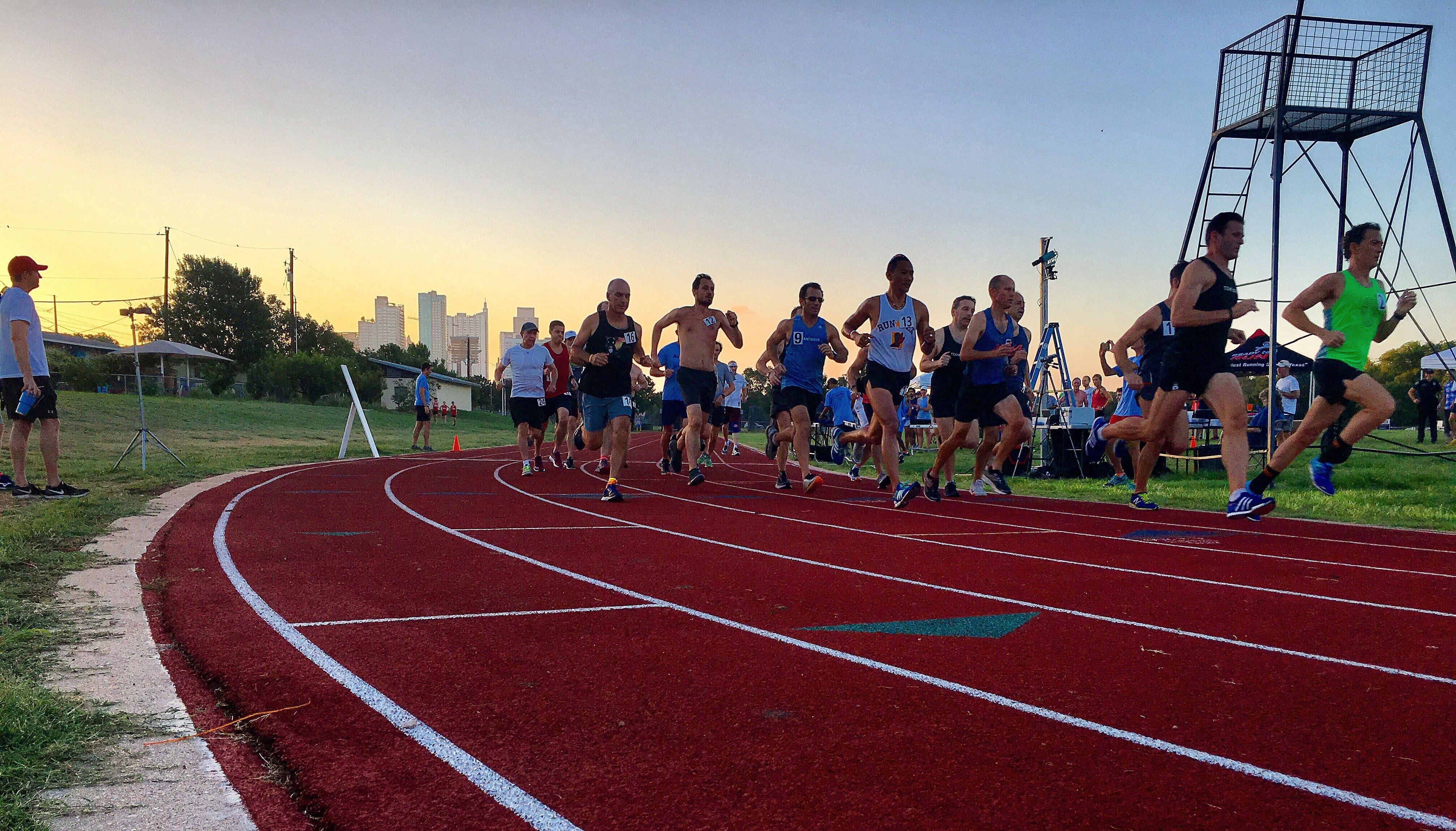 Runners test their speed on the Austin High Track, located near Miles 6-13 of the Austin Marathon course.