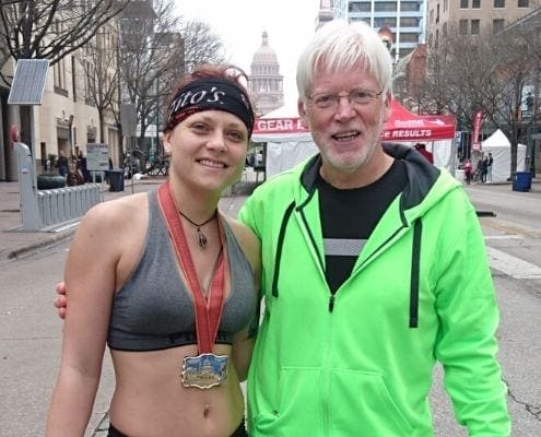 Axel Reissnecker and Anja, his daughter, after completing the 2018 Austin Marathon. Axel’s love for running helped him defeat Stage IV cancer. Axel Reissnecker and Anja, his daughter, after completing the 2018 Austin Marathon. Axel's love for running helped him defeat Stage IV cancer.