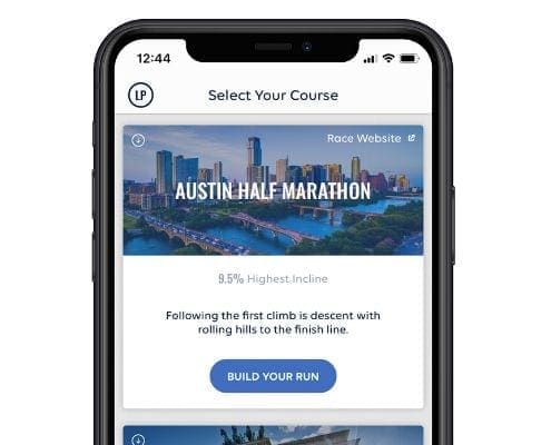 Phone screen showing Austin Half Marathon app