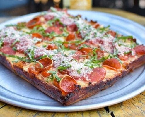 Image of a Detroit-style pepperoni pizza from Via 313. Via 313 is one of 5 Austin restaurants along the Austin Marathon course that people should visit. Image of a Detroit-style pepperoni pizza from Via 313. Via 313 is one of 5 Austin restaurants along the Austin Marathon course that people should visit.