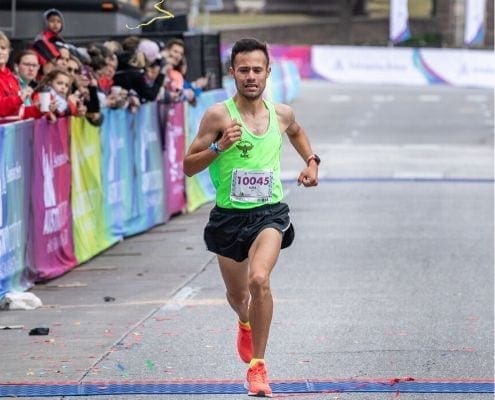 Gonzalo Parra crosses the 2019 Austin Half Marathon in second place. He is one of the runners accepted with the second round of elite runners for the 2020 Austin Half Marathon.