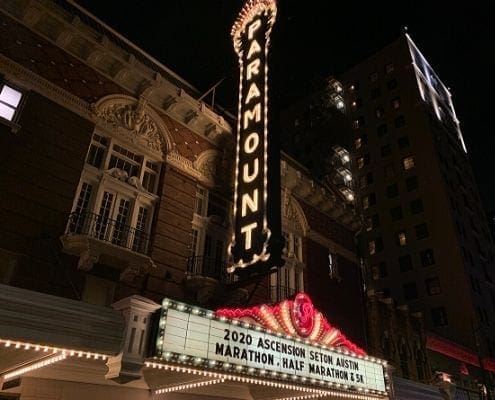 Image of the Paramount Theatre marquee displaying the 2020 Ascension Seton Austin Marathon name. The Austin Marathon donates nearly $23,000 to Paramount Theatre. Paramount is the beneficiary of the KXAN SimpleHealth 5K. Image of the Paramount Theatre marquee displaying the 2020 Ascension Seton Austin Marathon name. The Austin Marathon donates nearly $23,000 to Paramount Theatre. Paramount is the beneficiary of the KXAN SimpleHealth 5K.