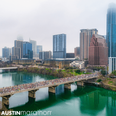 Image of the Austin skyline as runners cross the Congress Avenue Bridge during the 2020 Ascension Seton Austin Marathon. Registration for the 30th annual Austin Marathon opens on June 1st. Image of the Austin skyline as runners cross the Congress Avenue Bridge during the 2020 Ascension Seton Austin Marathon. Registration for the 30th annual Austin Marathon opens on June 1st.