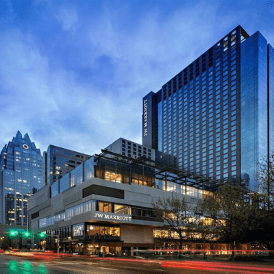 JW Marriott hotel exterior at dusk JW Marriott hotel exterior at dusk