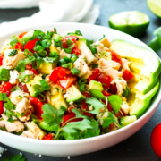 Chicken and avocado salad with tomatoes