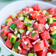 Watermelon cucumber salad with feta and mint