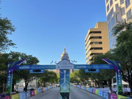Austin Half Marathon finish line at Texas Capitol
