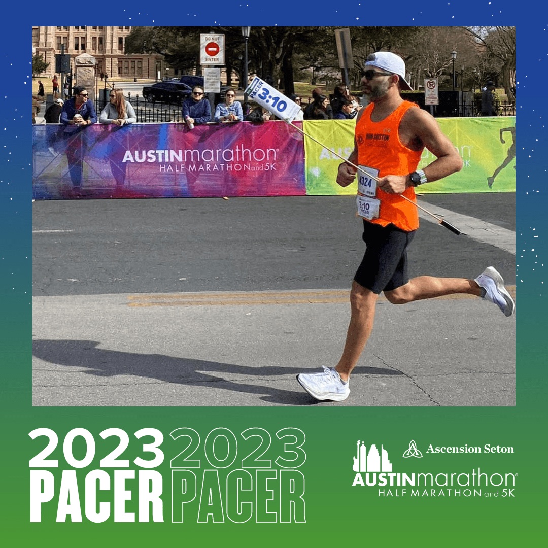 Orange pacer running at Austin Marathon Orange pacer running at Austin Marathon