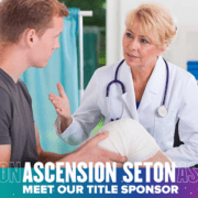 Female doctor consulting male patient with bandaged knee