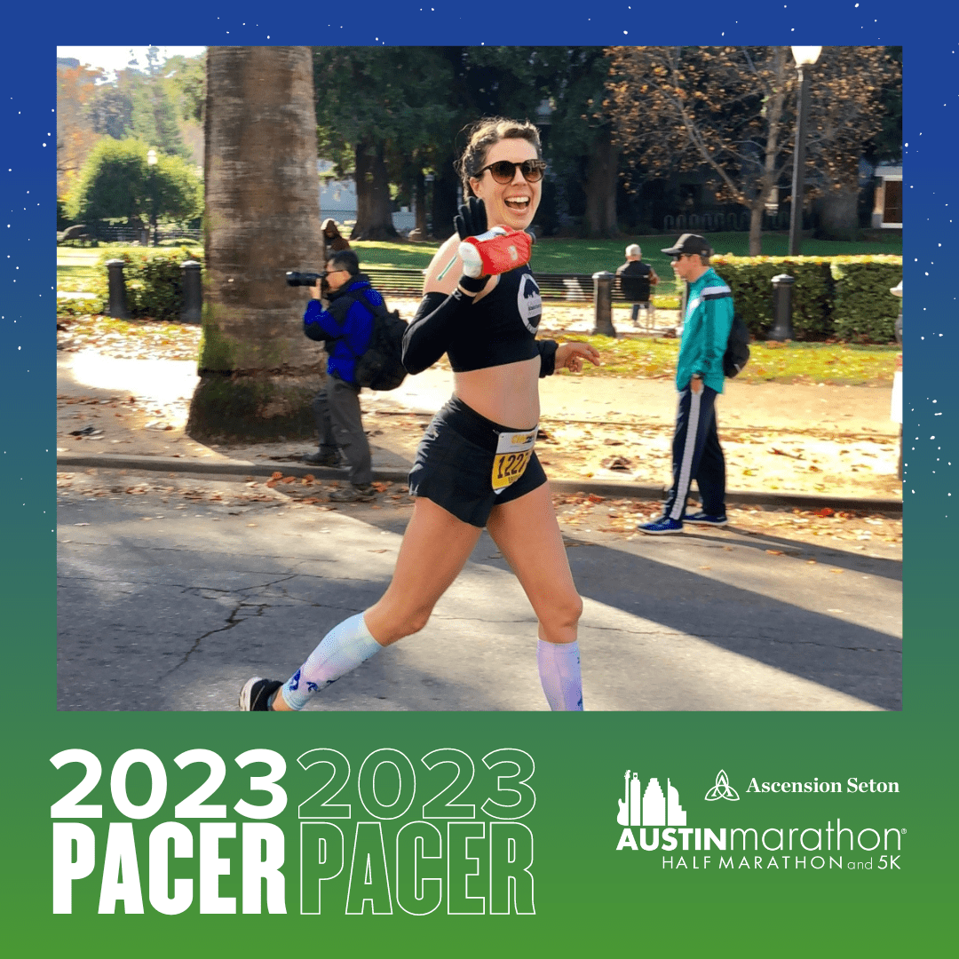 Smiling pacer running at Austin Marathon Smiling pacer running at Austin Marathon