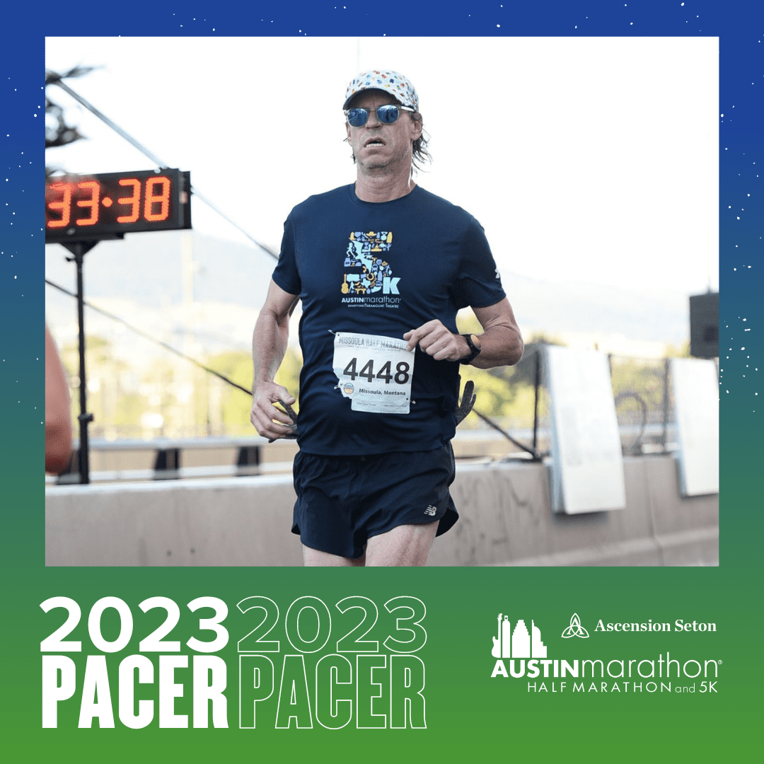 Runner pacing at Austin Marathon with timer Runner pacing at Austin Marathon with timer