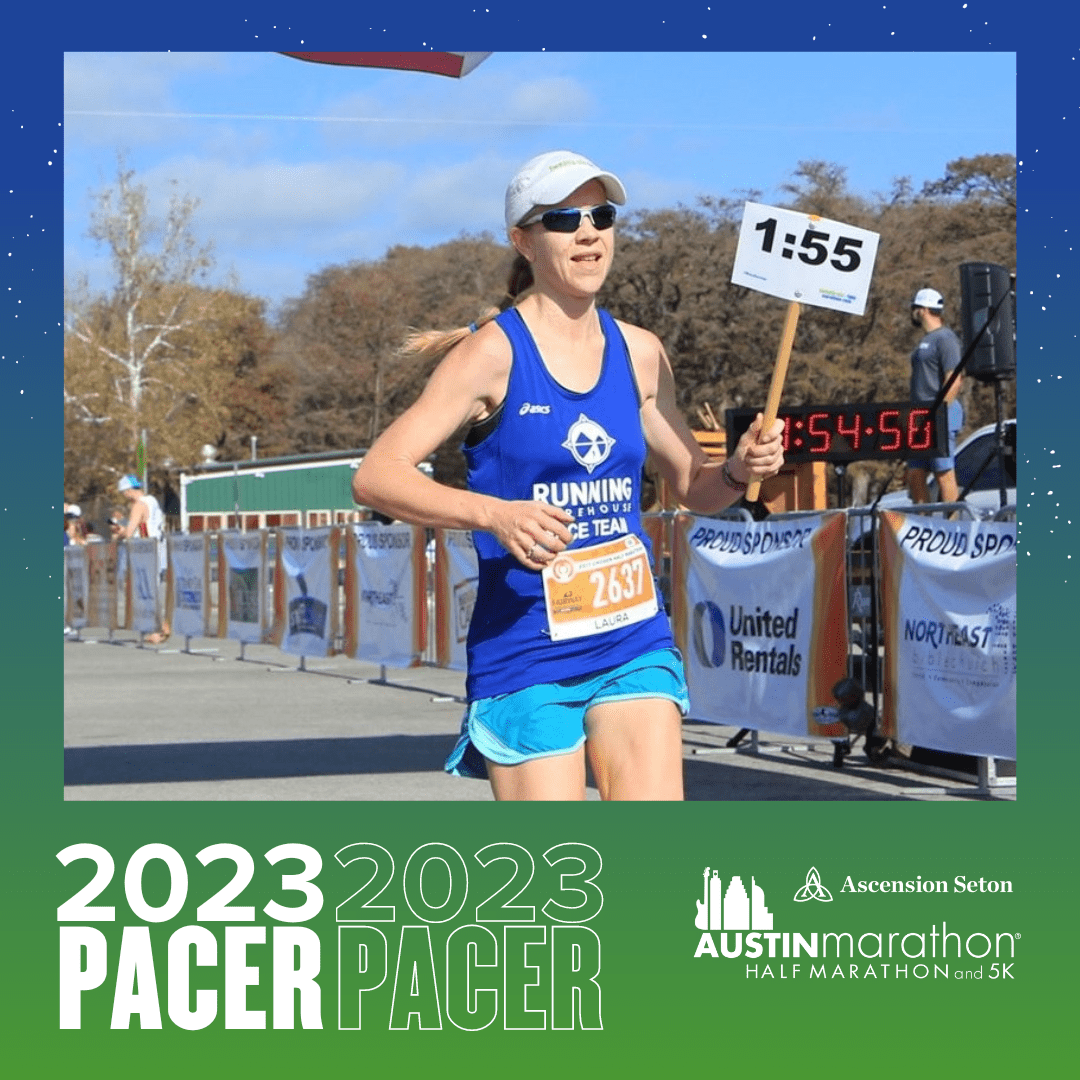 Austin Marathon pacer holding 1:55 sign Austin Marathon pacer holding 1:55 sign
