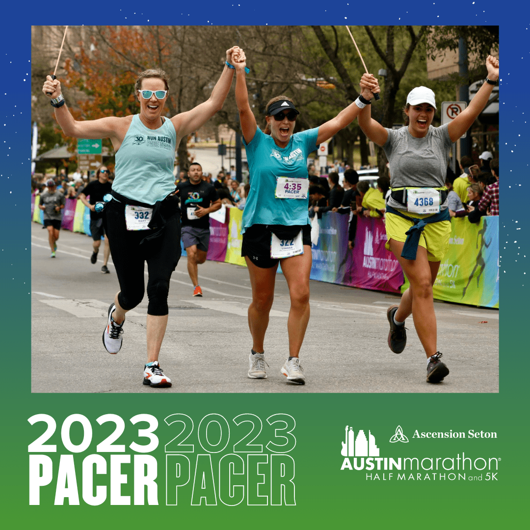 Three runners celebrating at Austin Marathon finish Three runners celebrating at Austin Marathon finish