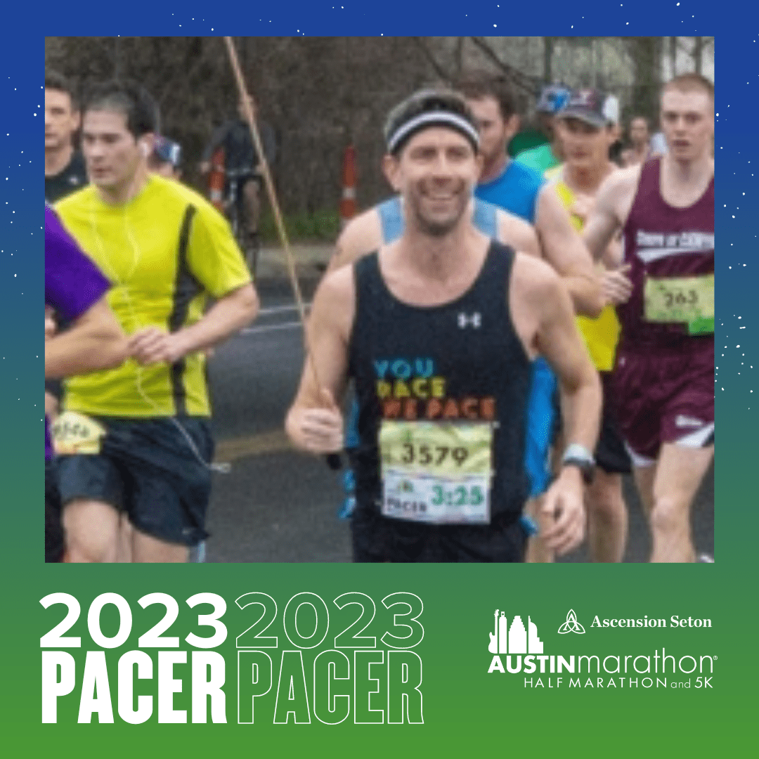 Austin Marathon pacer leading group of runners Austin Marathon pacer leading group of runners