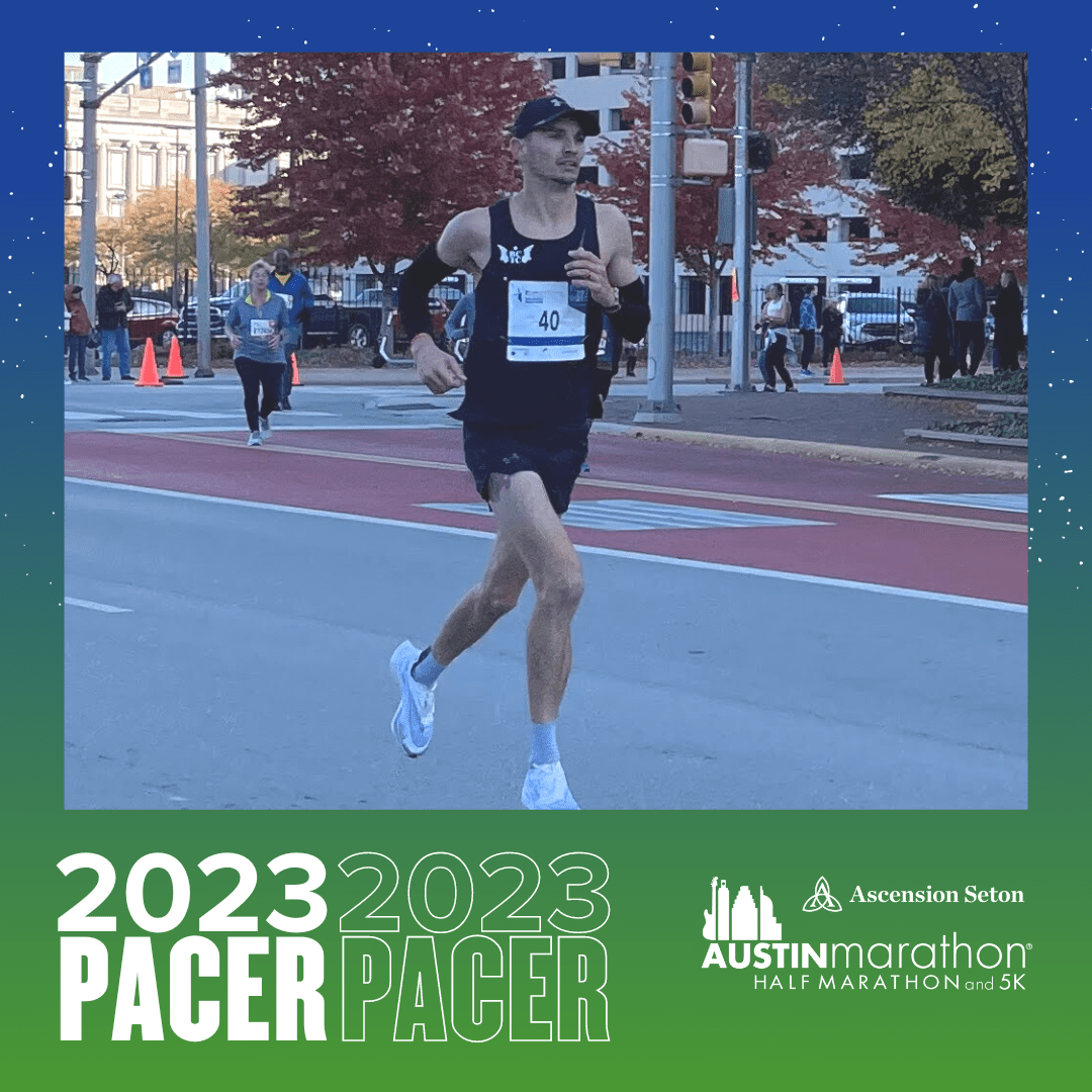 Austin Marathon pacer runner on city street Austin Marathon pacer runner on city street