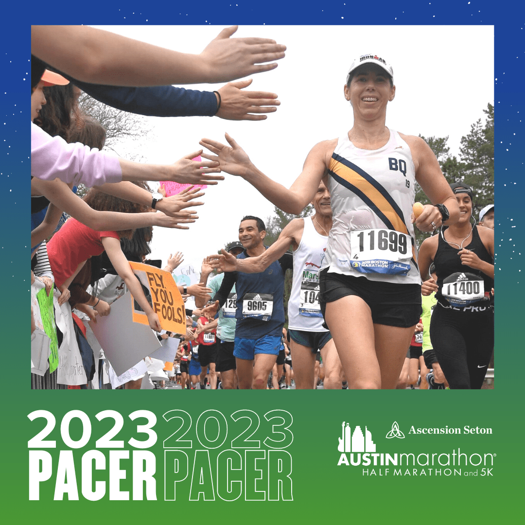 Smiling pacer high-fiving crowd at Austin Marathon Smiling pacer high-fiving crowd at Austin Marathon