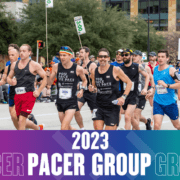 Group of marathon pacers running together, 2023