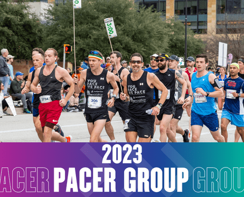 Group of marathon pacers running together, 2023