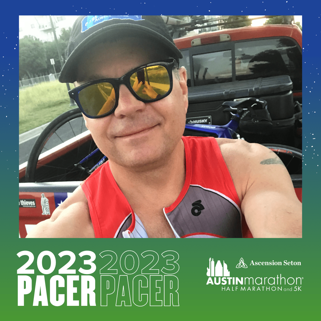 Selfie of Austin Marathon pacer with bike Selfie of Austin Marathon pacer with bike