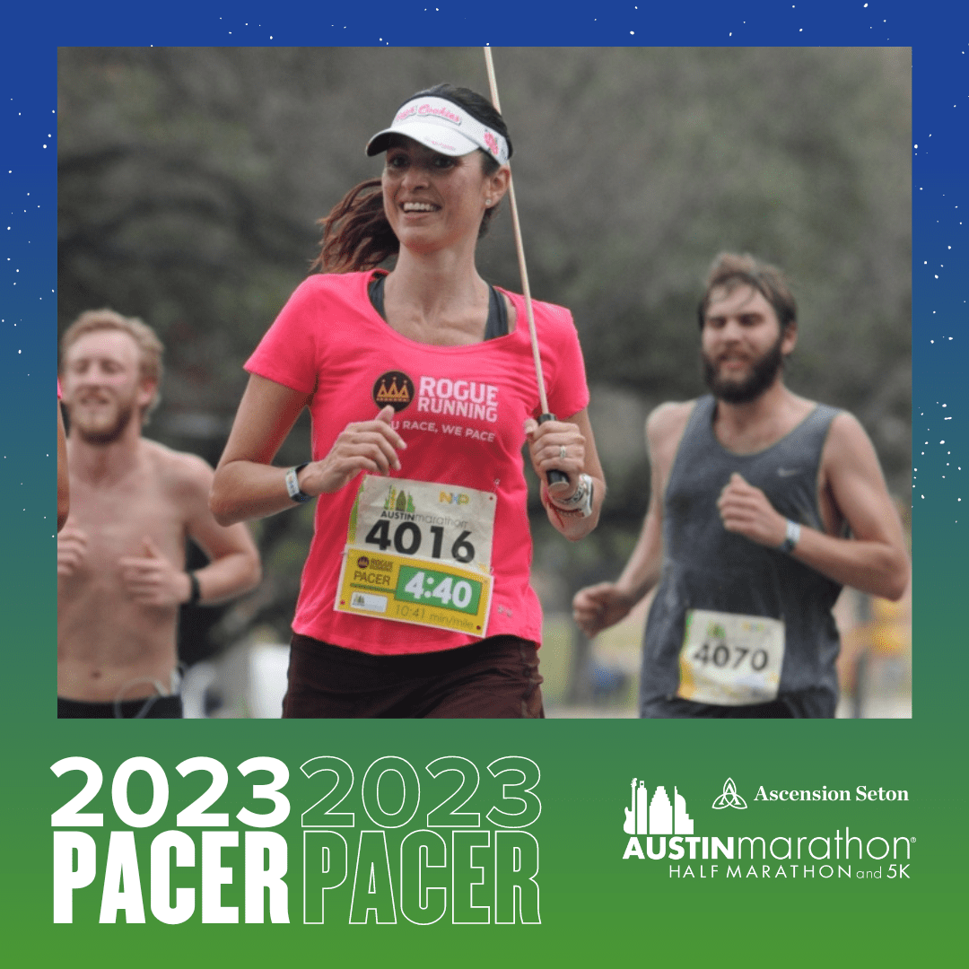 Female pacer running at Austin Marathon Female pacer running at Austin Marathon