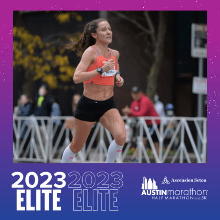 Elite female marathon runner racing outdoors
