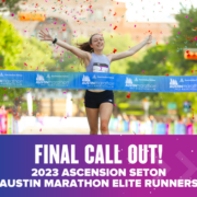 Runner crossing Austin Marathon finish line