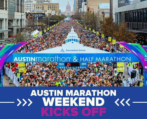 Crowded start line at Austin Marathon