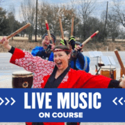 Live taiko drummers performing outdoors