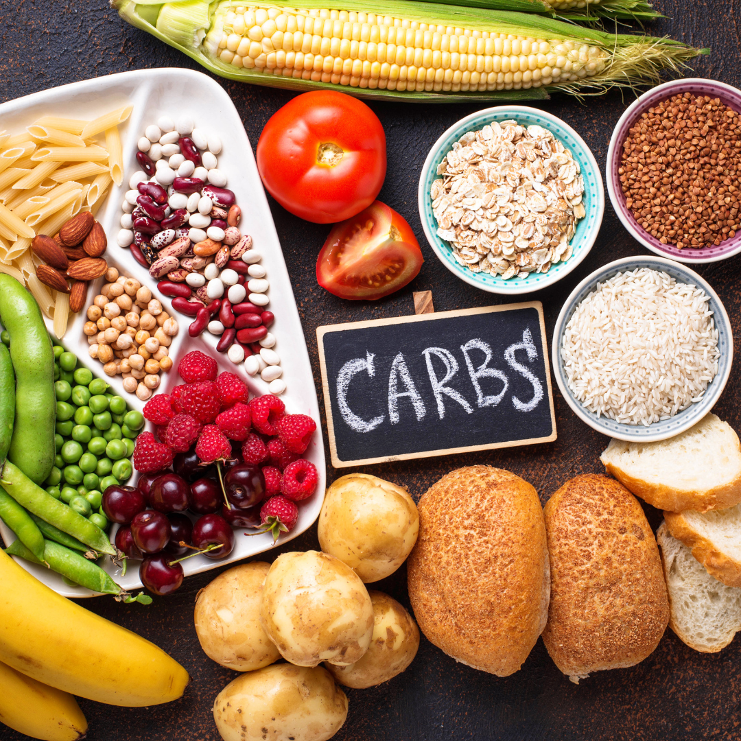 Selection of carb foods with 'CARBS' sign