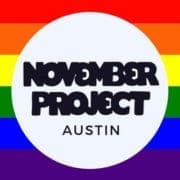 November Project Austin logo on rainbow background November Project Austin logo on rainbow background