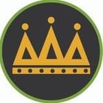 Gold crown icon inside green-ringed black circle Gold crown icon inside green-ringed black circle