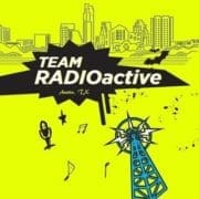 Austin radio-themed logo with skyline and tower Austin radio-themed logo with skyline and tower