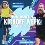 Two runners promoting Run Austin kickoff week