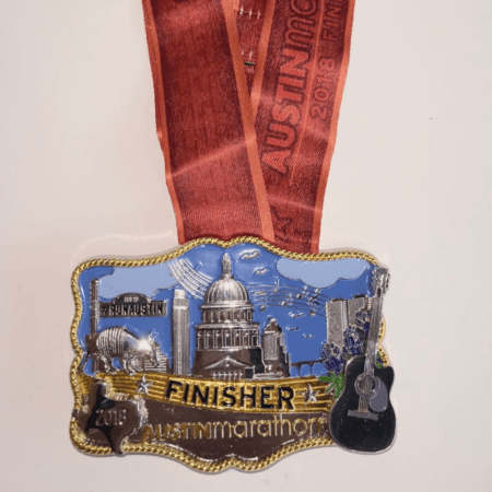 Austin Marathon finisher medal with ribbon Austin Marathon finisher medal with ribbon