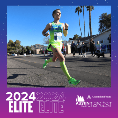 Austin Marathon elite runner in neon green