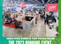 Indoor running expo with booths and attendees