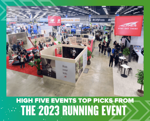 Indoor running expo with booths and attendees