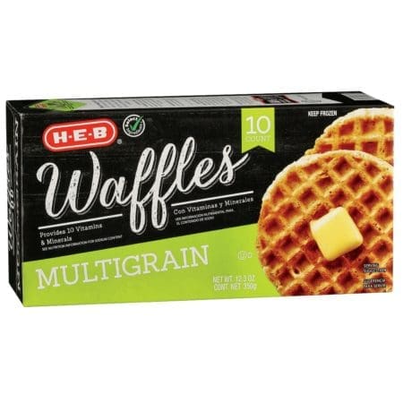 Box of H-E-B multigrain waffles with butter