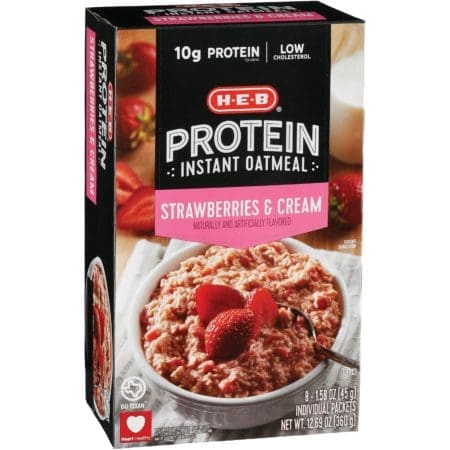 H-E-B protein instant oatmeal strawberries and cream