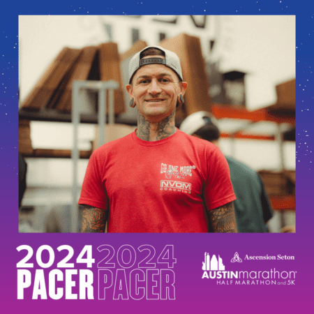 Austin Marathon pacer smiling man in red shirt