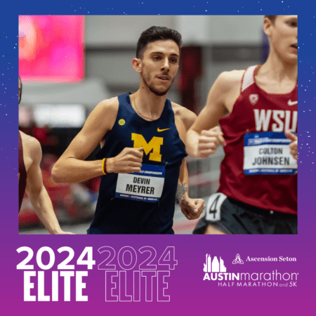 Elite Austin Marathon runner in Michigan singlet