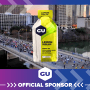 GU Lemon Sublime gel over city marathon runners